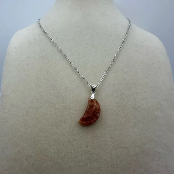 Sunstone Crescent Moon Pendant Necklace - Picture 4 of 13